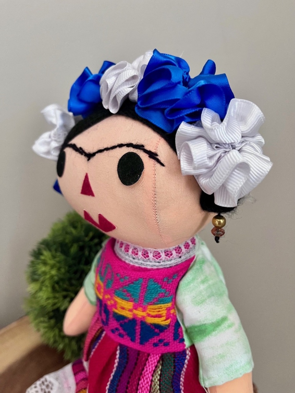 Frida Kahlo Cloth Boho Mexican Folk Art Doll Colourful Shelf Sitter - Picture 9 of 13